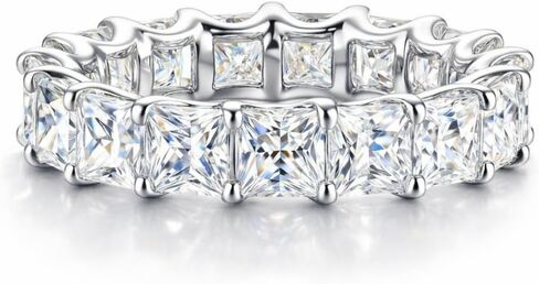 Lunar Belle 925 Sterling Silver Moissanite Eternity Ring Wedding Band for Women, 4mm Square Princess Cut (each stone weight 0.30ct) Engagement Ring, Anniversary Jewelry – Silver Shard in Saudi Arabia
