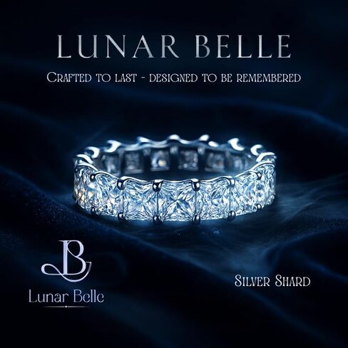 خاتم الزواج من الفضة الاسترليني Lunar Belle 925 من الفضة الاسترليني مويسانيتي للنساء، قطع الأميرة المربعة 4 مم (وزن كل حجر 0.30 قيراط) خاتم الخطوبة، مجوهرات الذكرى السنوية - شظية فضية in Kuwait