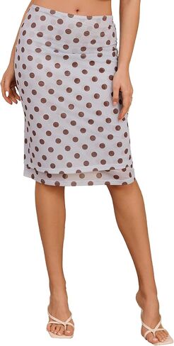 Women's Polka Dot Midi Skirt Double-Layer Mesh for Summer Office Beach Vacation in Kuwait
