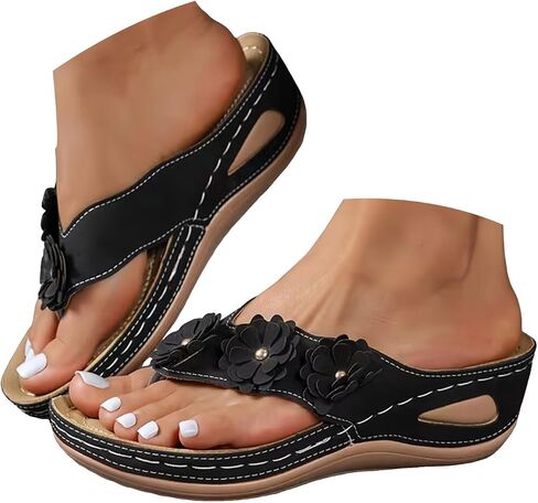Orthopedic Wedge Sandals For Women 2026,Dressy Flower Arch Support Flip Flops Wedges Platform Sandal Casual Comfortable Slip On Thong Slippers Summer Beach Vacation Walking Shoe in Kuwait