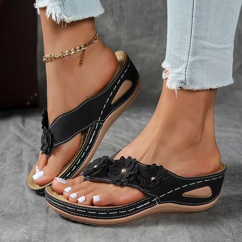 Orthopedic Wedge Sandals For Women 2026,Dressy Flower Arch Support Flip Flops Wedges Platform Sandal Casual Comfortable Slip On Thong Slippers Summer Beach Vacation Walking Shoe in Kuwait