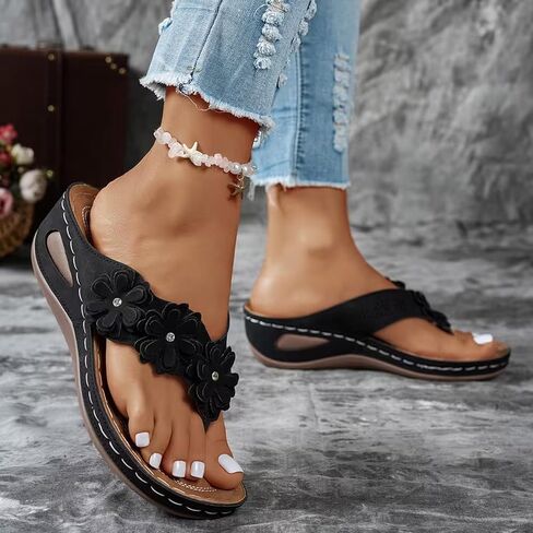 Orthopedic Wedge Sandals For Women 2026,Dressy Flower Arch Support Flip Flops Wedges Platform Sandal Casual Comfortable Slip On Thong Slippers Summer Beach Vacation Walking Shoe in Kuwait