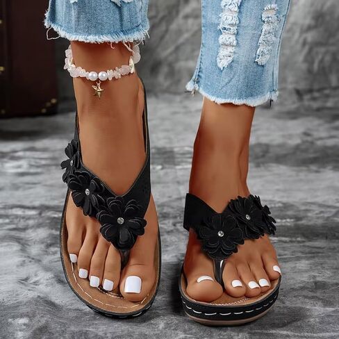 Orthopedic Wedge Sandals For Women 2026,Dressy Flower Arch Support Flip Flops Wedges Platform Sandal Casual Comfortable Slip On Thong Slippers Summer Beach Vacation Walking Shoe in Kuwait