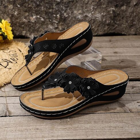 Orthopedic Wedge Sandals For Women 2026,Dressy Flower Arch Support Flip Flops Wedges Platform Sandal Casual Comfortable Slip On Thong Slippers Summer Beach Vacation Walking Shoe in Kuwait