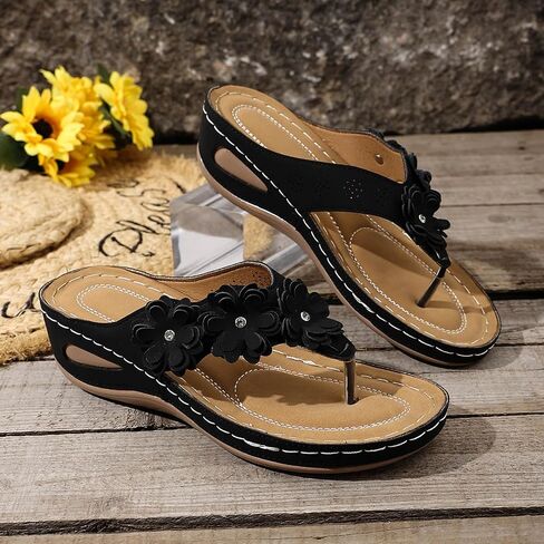 Orthopedic Wedge Sandals For Women 2026,Dressy Flower Arch Support Flip Flops Wedges Platform Sandal Casual Comfortable Slip On Thong Slippers Summer Beach Vacation Walking Shoe in Kuwait