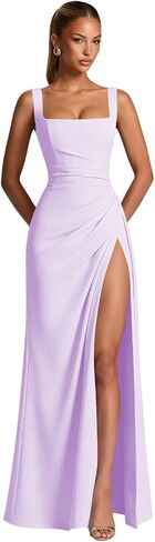 Satin Prom Dresses for Women Bodycon Ruched Maxi Dress Formal Evening Gown with Slit in Saudi Arabia