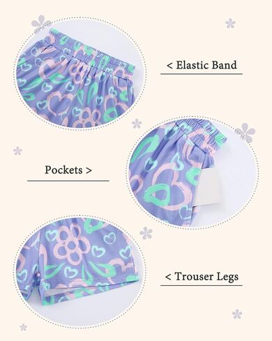 Girls Short Sets Size 12-14 Girls Summer Tops Blue Brushstroke Hearts and Flowers Print Short Sleeve Hooded Tops and Shorts with Pockets for 13-14 Years in Saudi Arabia
