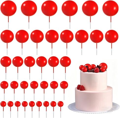 66 PCS Ball Cake Topper Decorations Mini Balloons Cake Topper Sticks Bearls Cupcake تختار كرة التخرج من حفلات التخرج الزفاف اللوازم (الأحمر) in Kuwait