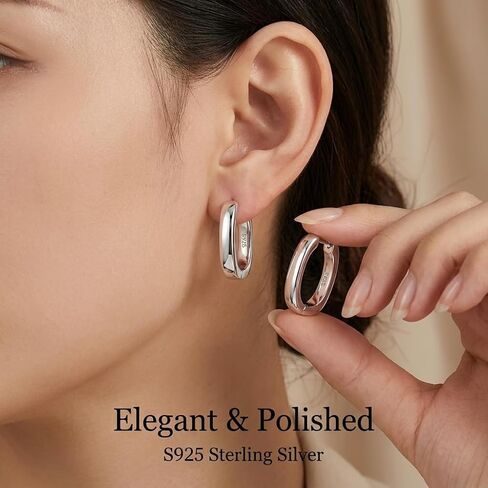 Women's 925 Sterling Silver Earrings - 15mm, Dainty And Small U Hoop Earrings, Lightweight And Hypoallergenic, Stylish Jewelry Gifts, Suitable For Daily And Party Wear in Kuwait