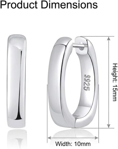 Women's 925 Sterling Silver Earrings - 15mm, Dainty And Small U Hoop Earrings, Lightweight And Hypoallergenic, Stylish Jewelry Gifts, Suitable For Daily And Party Wear in Kuwait