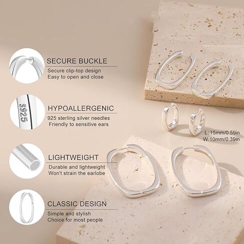 Women's 925 Sterling Silver Earrings - 15mm, Dainty And Small U Hoop Earrings, Lightweight And Hypoallergenic, Stylish Jewelry Gifts, Suitable For Daily And Party Wear in Kuwait