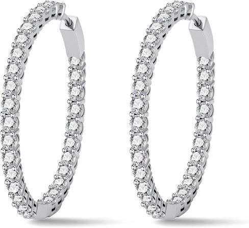 Inside-Out Paved CZ Hoop Earrings in White Gold Plated, Classic Sparkly Silver Hoop Earrings for Women amd Party, Daily Wear in Saudi Arabia