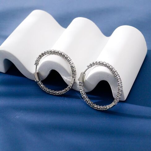 Inside-Out Paved CZ Hoop Earrings in White Gold Plated, Classic Sparkly Silver Hoop Earrings for Women amd Party, Daily Wear in Saudi Arabia
