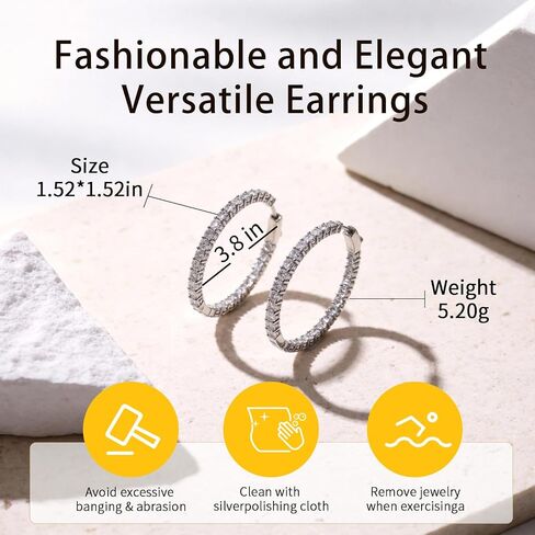 Inside-Out Paved CZ Hoop Earrings in White Gold Plated, Classic Sparkly Silver Hoop Earrings for Women amd Party, Daily Wear in Saudi Arabia
