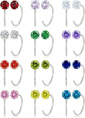 12 Pairs Stay Close Huggie Half Hoop Earrings for Women Multicolored Birthstone CZ Poke Free Lightweight Backless Small Huggie Earrings Comfort Daily Wear Sleep Friendly Gold Silver Plated in Saudi Arabia