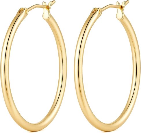 Gold Earrings for Women 14K Gold Hoop Earrings for Women Hoops Earring for Womens Hoops Sleek Minimalist Design Hoop Earring for Womens 2mm*14/16/18/20/25/30/35/40/45/50mm in Saudi Arabia