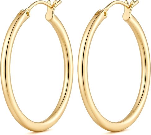 Gold Earrings for Women 14K Gold Hoop Earrings for Women Hoops Earring for Womens Hoops Sleek Minimalist Design Hoop Earring for Womens 2mm*14/16/18/20/25/30/35/40/45/50mm in Saudi Arabia