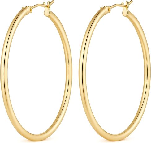 Gold Earrings for Women 14K Gold Hoop Earrings for Women Hoops Earring for Womens Hoops Sleek Minimalist Design Hoop Earring for Womens 2mm*14/16/18/20/25/30/35/40/45/50mm in Saudi Arabia