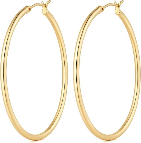 Gold Earrings for Women 14K Gold Hoop Earrings for Women Hoops Earring for Womens Hoops Sleek Minimalist Design Hoop Earring for Womens 2mm*14/16/18/20/25/30/35/40/45/50mm in Saudi Arabia