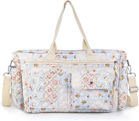 Large Floral Quilted Tote Bag with Zipper Gifts for Women Teacher Nurse, Women's Crossbody Bag with Pockets for College Work Travel Gym, Handbags with Compartments Birthday Gifts for Daughter Mom Wife in Saudi Arabia