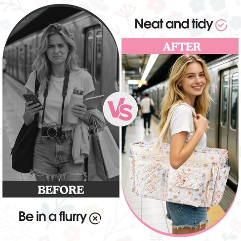 Large Floral Quilted Tote Bag with Zipper Gifts for Women Teacher Nurse, Women's Crossbody Bag with Pockets for College Work Travel Gym, Handbags with Compartments Birthday Gifts for Daughter Mom Wife in Saudi Arabia