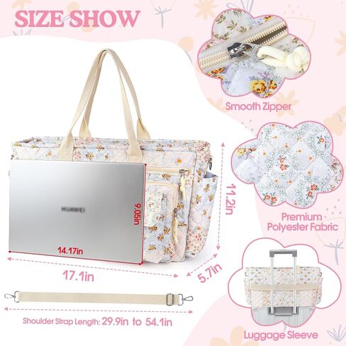 Large Floral Quilted Tote Bag with Zipper Gifts for Women Teacher Nurse, Women's Crossbody Bag with Pockets for College Work Travel Gym, Handbags with Compartments Birthday Gifts for Daughter Mom Wife in Saudi Arabia