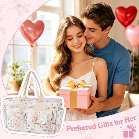 Large Floral Quilted Tote Bag with Zipper Gifts for Women Teacher Nurse, Women's Crossbody Bag with Pockets for College Work Travel Gym, Handbags with Compartments Birthday Gifts for Daughter Mom Wife in Saudi Arabia