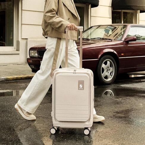 Top Opening PC Hard Shell Suitcase, 20-inch International Carry On Luggage with TSA Lock, 360 Silent Spinner Wheels - Ideal for Business Travel Suitcase (Beige, Carry-On 20-Inch) in Kuwait