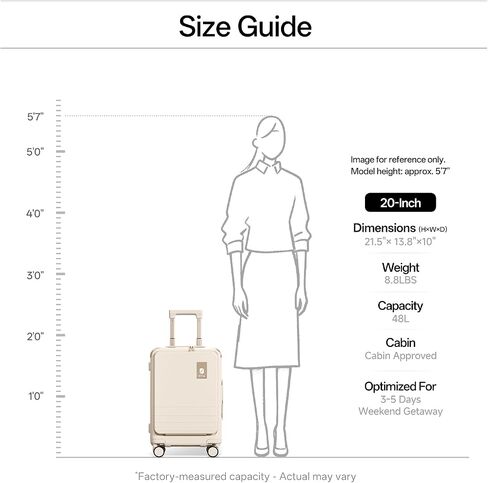 Top Opening PC Hard Shell Suitcase, 20-inch International Carry On Luggage with TSA Lock, 360 Silent Spinner Wheels - Ideal for Business Travel Suitcase (Beige, Carry-On 20-Inch) in Kuwait