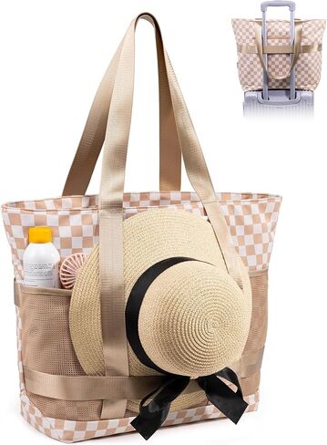 Large Beach Tote bag for Women - Waterproof Sandproof with Zipper & Wet Compartment, 8 Pockets for Travel, Pool in Saudi Arabia