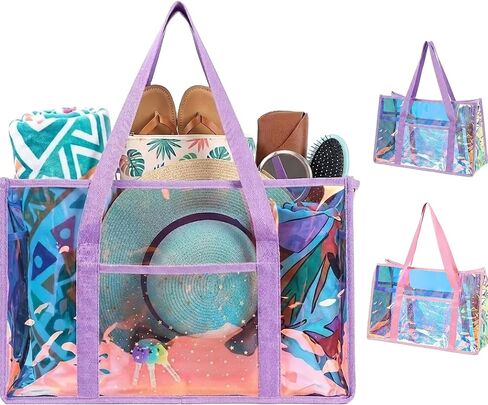 Vexillum Iridescent Clear Tote Handbag, Waterproof Sandproof Beach Bag with Zipper for Gym Concert Travel and Shopping in Kuwait