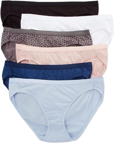 ملابس داخلية بيكيني نسائية من القطن من Hanes - 6 قطع، 42H6CC، أبيض/كحلي/أسود، 7 in Kuwait