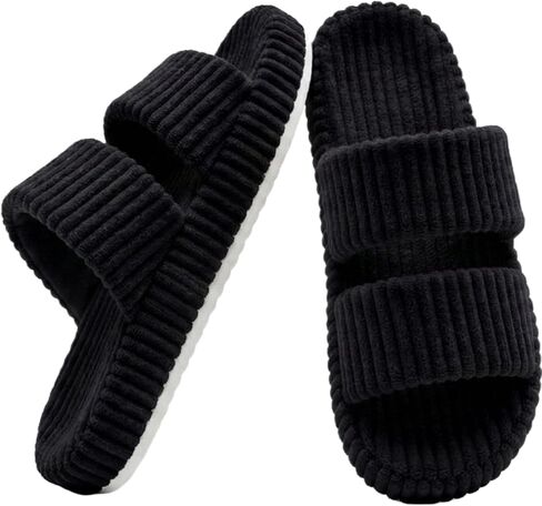 Slippers for Women, Memory Foam House Slippers Shoes Open Toe Corduroy Comfy Soft Slipper with Minimalist Dual-Strap Indoor Outdoor Bedroom Gifts Woman in Saudi Arabia