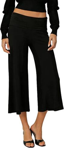 Women's Fold Over Capri Pants Elastic Low Waist Flared Loose Fit Fashionable Casual Solid Color Yoga Pants in Saudi Arabia