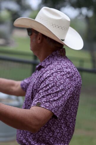 Lazy J Ranch Wear Men's Floral Print Performance Polo Shirt - Purple with Pearl Snap Buttons - Golf Shirts for Men in Saudi Arabia