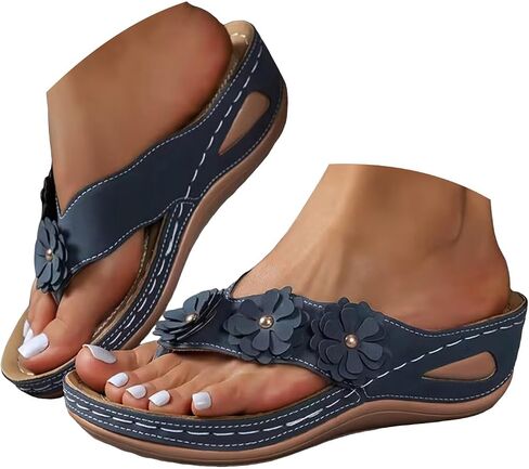 Orthopedic Wedge Sandals For Women 2026,Dressy Flower Arch Support Flip Flops Wedges Platform Sandal Casual Comfortable Slip On Thong Slippers Summer Beach Vacation Walking Shoe in Kuwait