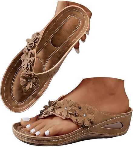 Orthopedic Wedge Sandals For Women 2026,Dressy Flower Arch Support Flip Flops Wedges Platform Sandal Casual Comfortable Slip On Thong Slippers Summer Beach Vacation Walking Shoe in Kuwait