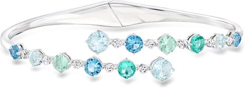 Ross-Simons Rhodium-Plated Bypass Bangle Bracelet With Simulated Tonal Blue Gemstones and 3.80 ct. t.w. Czs in Kuwait