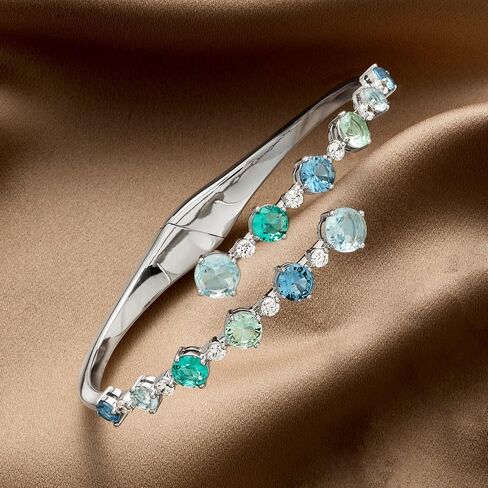 Ross-Simons Rhodium-Plated Bypass Bangle Bracelet With Simulated Tonal Blue Gemstones and 3.80 ct. t.w. Czs in Kuwait