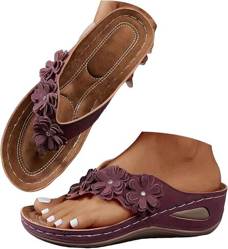 Orthopedic Wedge Sandals For Women 2026,Dressy Flower Arch Support Flip Flops Wedges Platform Sandal Casual Comfortable Slip On Thong Slippers Summer Beach Vacation Walking Shoe in Kuwait