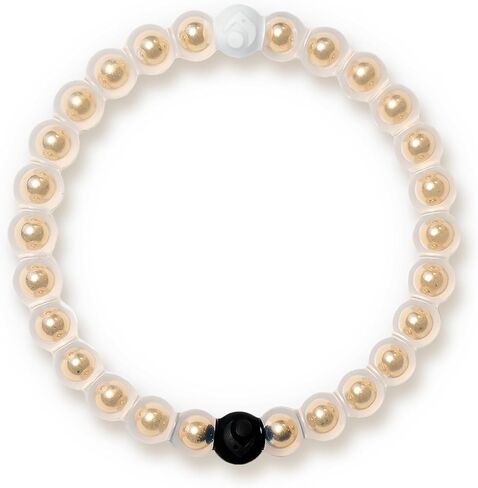 Lokai Metal & Silicone Beaded Bracelets for Women & Men, Metal Sphere (Gold, Large) - Stylish Jewelry Fashion Bead Bracelet with Black & White Beads - Ring Bangle Slide-On Style Over Wrist in Saudi Arabia