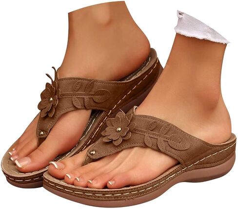 Orthopedic Wedge Sandals For Women 2026,Dressy Flower Arch Support Flip Flops Wedges Platform Sandal Casual Comfortable Slip On Thong Slippers Summer Beach Vacation Walking Shoe in Kuwait