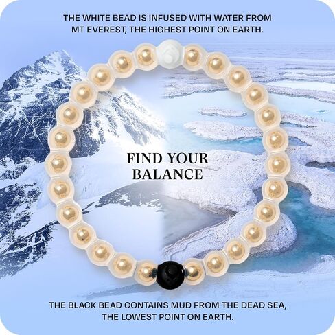 Lokai Metal & Silicone Beaded Bracelets for Women & Men, Metal Sphere (Gold, Large) - Stylish Jewelry Fashion Bead Bracelet with Black & White Beads - Ring Bangle Slide-On Style Over Wrist in Saudi Arabia