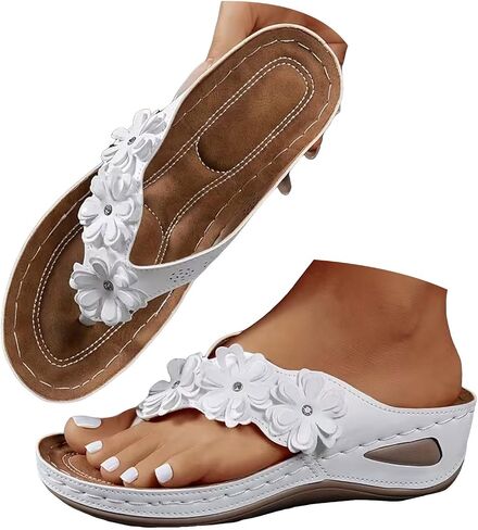 Orthopedic Wedge Sandals For Women 2026,Dressy Flower Arch Support Flip Flops Wedges Platform Sandal Casual Comfortable Slip On Thong Slippers Summer Beach Vacation Walking Shoe in Kuwait