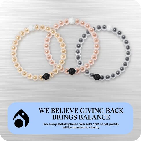Lokai Metal & Silicone Beaded Bracelets for Women & Men, Metal Sphere (Gold, Large) - Stylish Jewelry Fashion Bead Bracelet with Black & White Beads - Ring Bangle Slide-On Style Over Wrist in Saudi Arabia