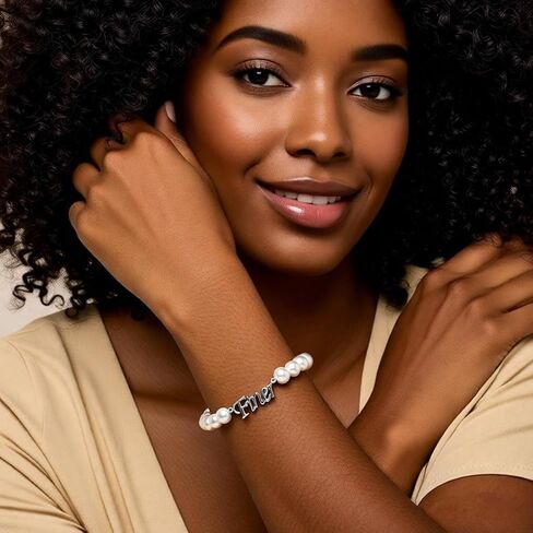 Zeta Sorority Women Jewelry Stainless Steel Letter Finer Bracelet Pearl Strand in Saudi Arabia