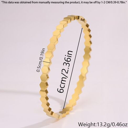 18K Gold Plated Bangles for Women – Hexagon Honeycomb Stainless Steel Cuff in Kuwait