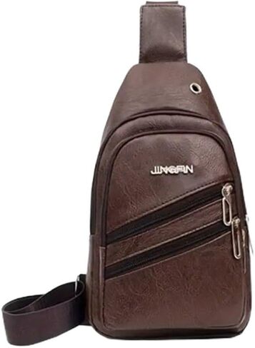 SEDLAV Men’s Leather Cross body Bag - Stylish and Functional Chest Bag with Earphone Hole for Outdoor Sports, Travel, and Work. Large Capacity Satchel with Multifunction Diagonal Shoulder Strap. in Saudi Arabia