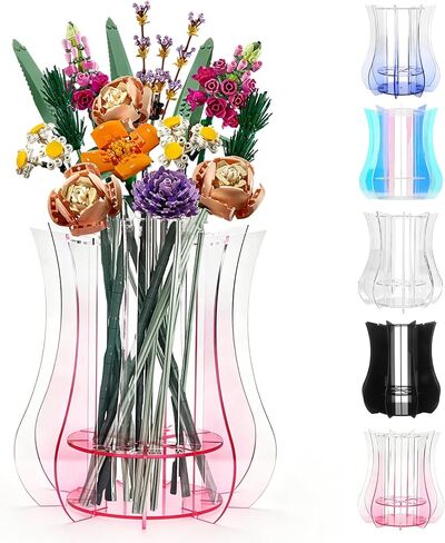 Vase for Lego Flowers Bouquet, Acrylic Display Holder Compatible with Lego Botanical Collections Roses Sunflowers, for Lego Flower Building Set Lovers, Crystal Clear in Saudi Arabia