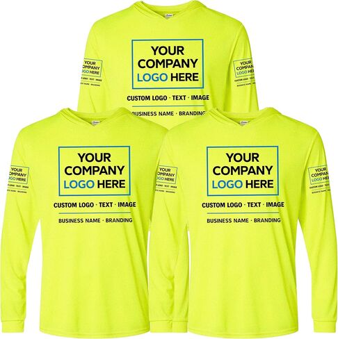 Custom Men's Personalized 3 Pack Hooded Long Sleeve T Shirt Moisture Wicking Tee with Company Business Logo Branding, Any Text and Design Workwear Bundle Uniform, Multi Print Location and Color PMFG in Saudi Arabia